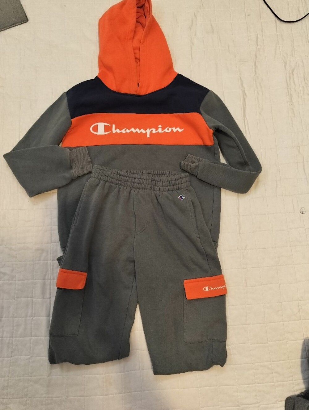 Champion Kids Grey and Orange Colorblock Jogger Set